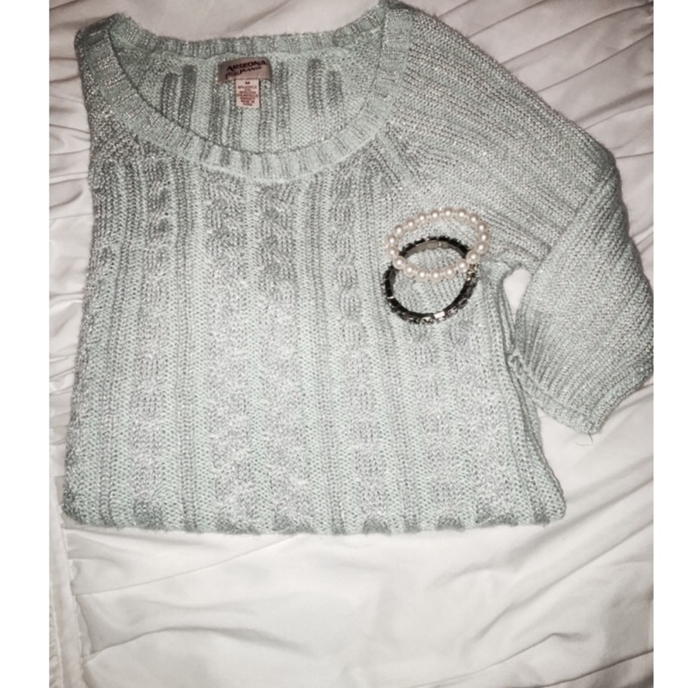 * Bundle*  Soft teal sparkle sweater & bracelets