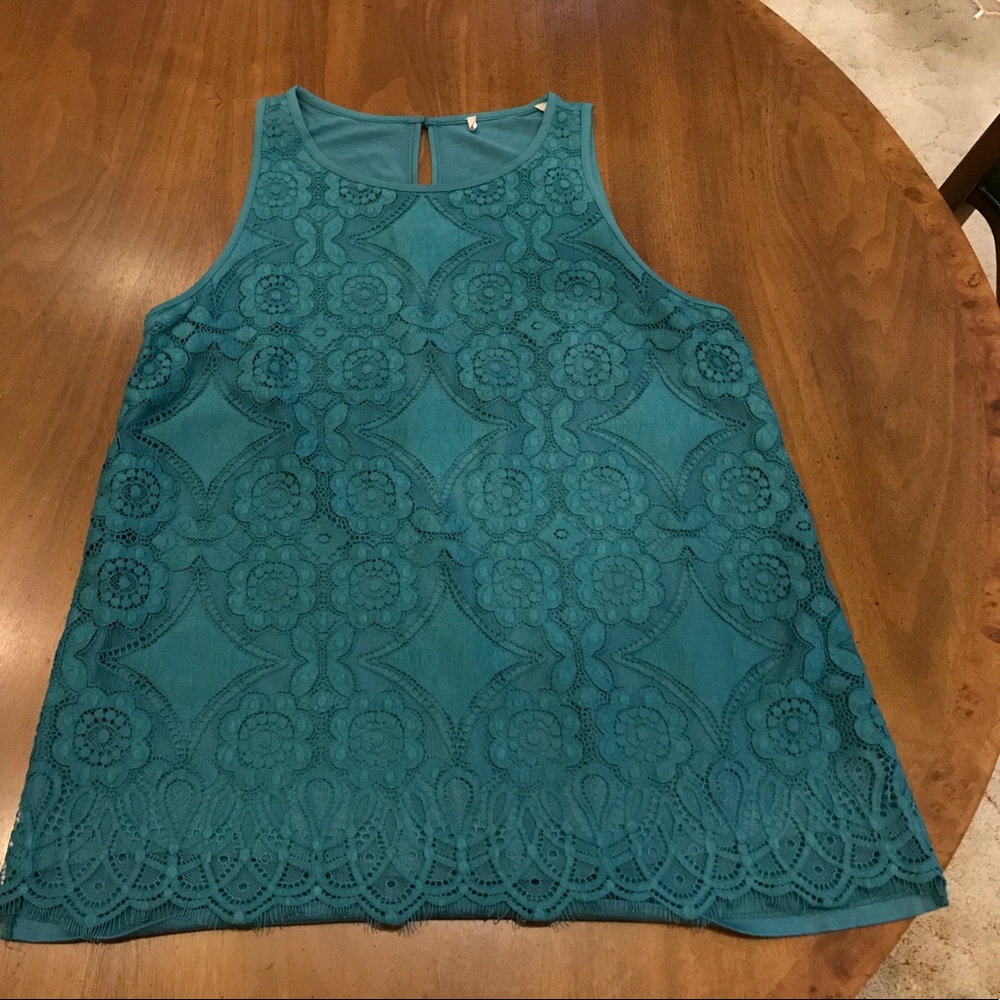 Green sleeveless lace top from the loft
