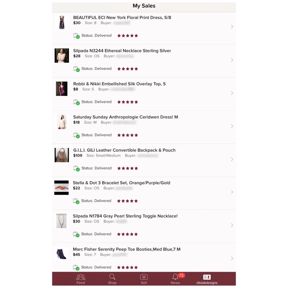 A huge thank you to my buyers for liking my items!