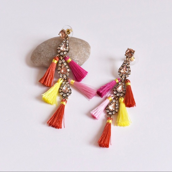1 Left! Long Glass Tassel Statement Earrings - Picture 5 of 6