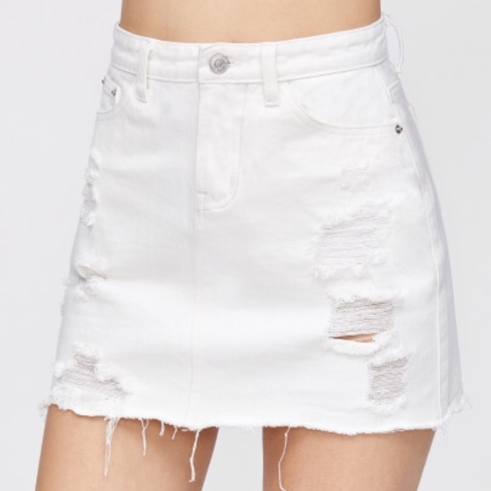 Denim Skirt with frayed hemline
