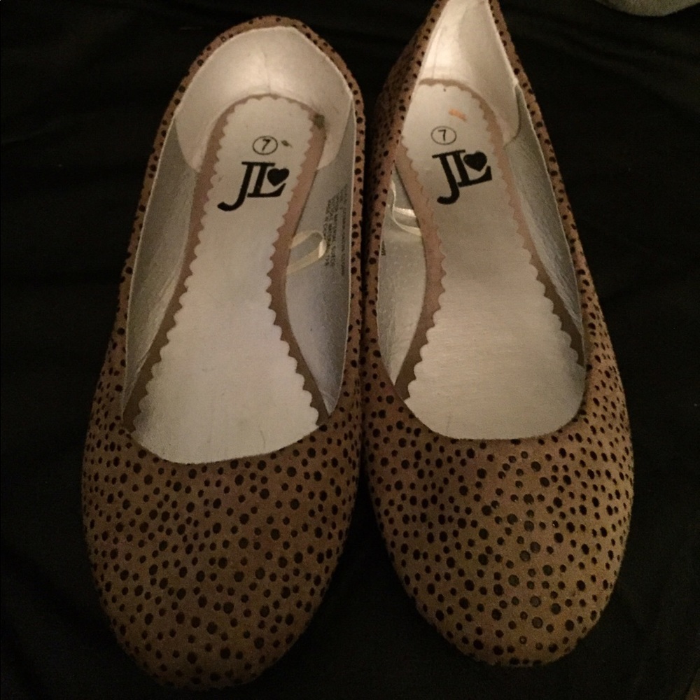 J Lo flats. Brown with black polka dots sz 7