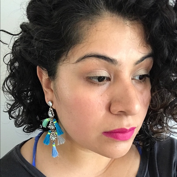 Blue Glass Tassel Statement Long Earring - Picture 2 of 6