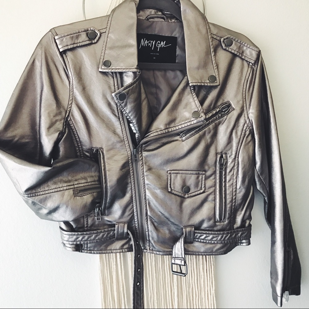 NWT Nasty Gal Vegan Leather Metallic Moto Jacket
