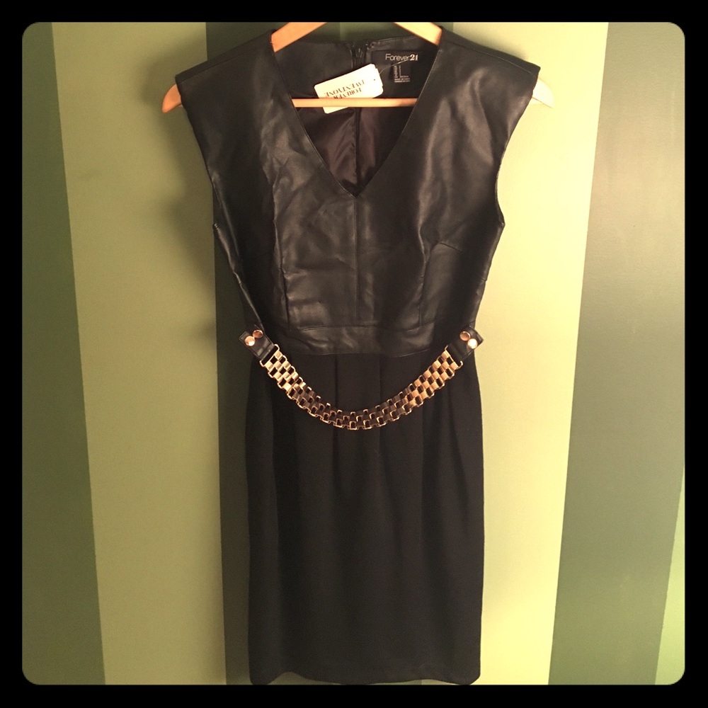 NWT Sexy black pleather dress with metal belt