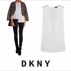 NWOT Silk Top with Sheer Deep V Panel