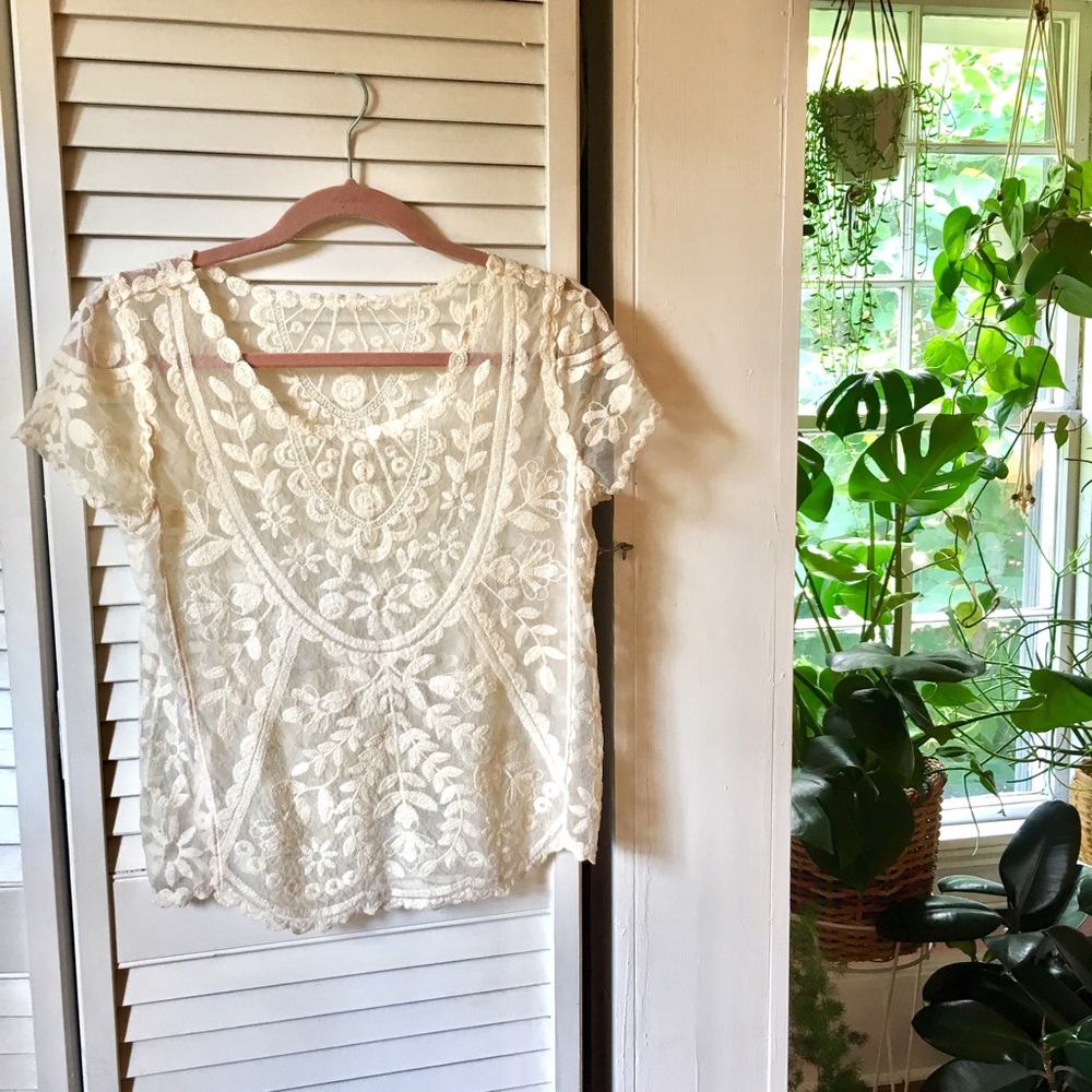 Target Xhilaration lace mesh embroidered sheer top