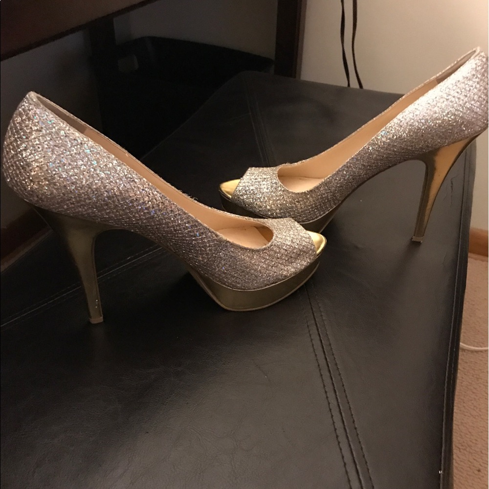 Enzo Angiolini Sparkly Silver &Gold Peep Toe Heels
