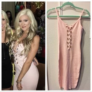 Pink lace up dress