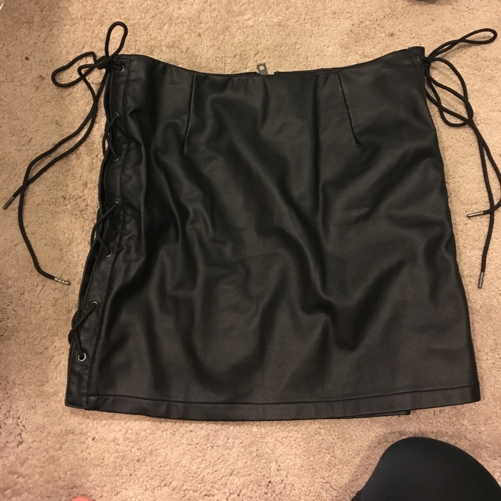 Black leather lace up skirt