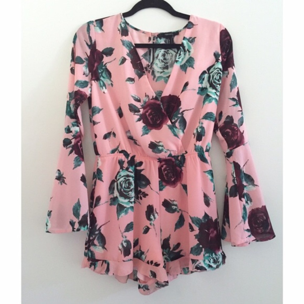 Pink Floral Belle Sleeve Romper