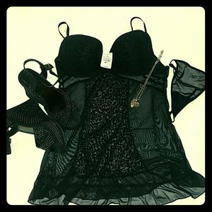 Ashley Stewart Black Leopard Sheer Nighty w/ Thong