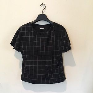 Reformation Black Check Short-Sleeve Crew Neck Top