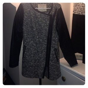 Black tweed and leather jacket