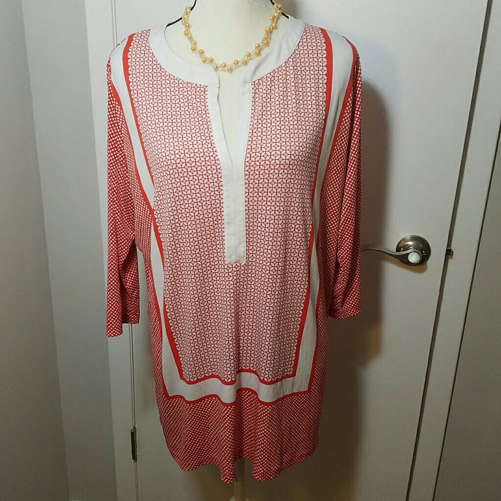 Jones NY Long Sleeved Red & White Tunic