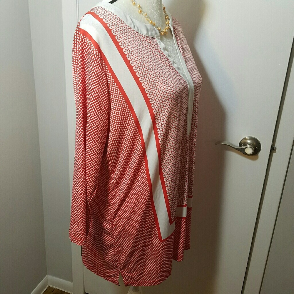 Jones NY Long Sleeved Red & White Tunic - Picture 3 of 7