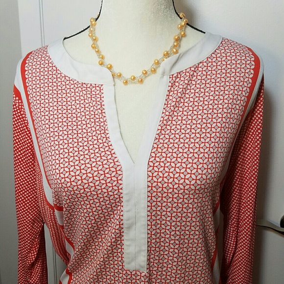 Jones NY Long Sleeved Red & White Tunic - Picture 2 of 7