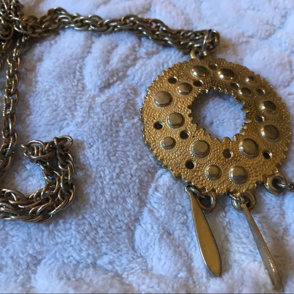 Vintage 70's Gold Moon Rock Pendant Necklace