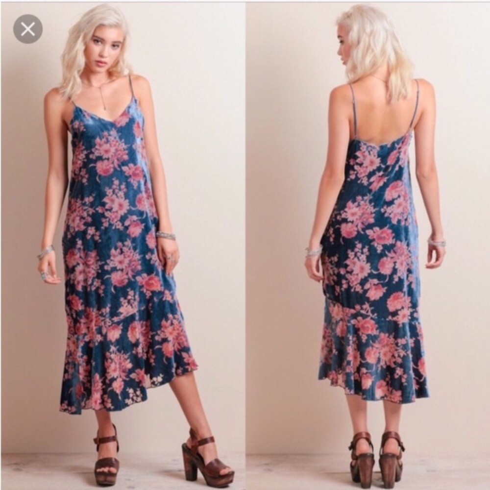 Line & Dot velvet floral midi burnout dress NWT