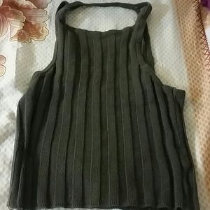 Olive Green Ribbed Knit Strappy Crop Tank Top