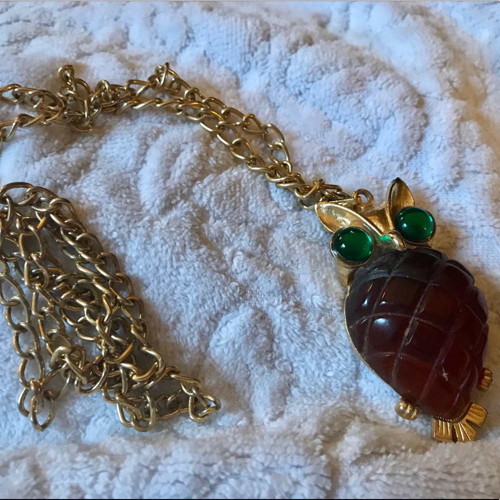 Vintage Owl Pendant Necklace or Brooch