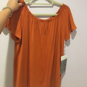 Off the shoulder burnt orange dress