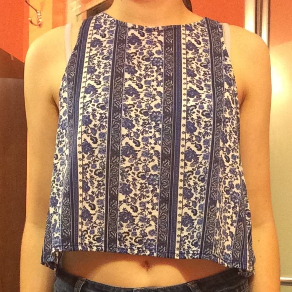 Blue & White Racerback Crop Top- H&M