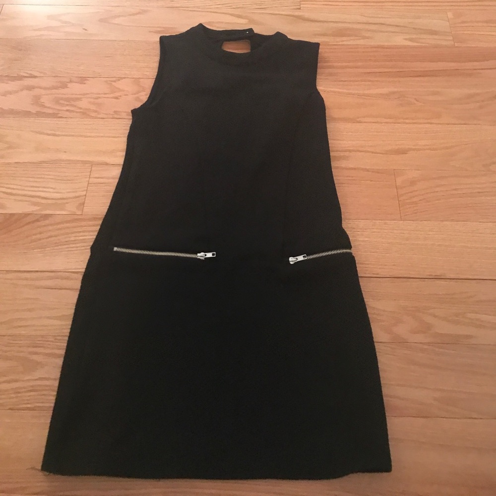 Black Open Back Dress with Zipper Detail - XS