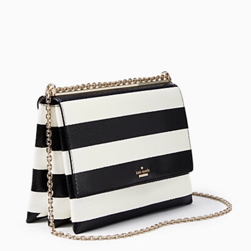 Kate Spade striped leather clutch with gold chain