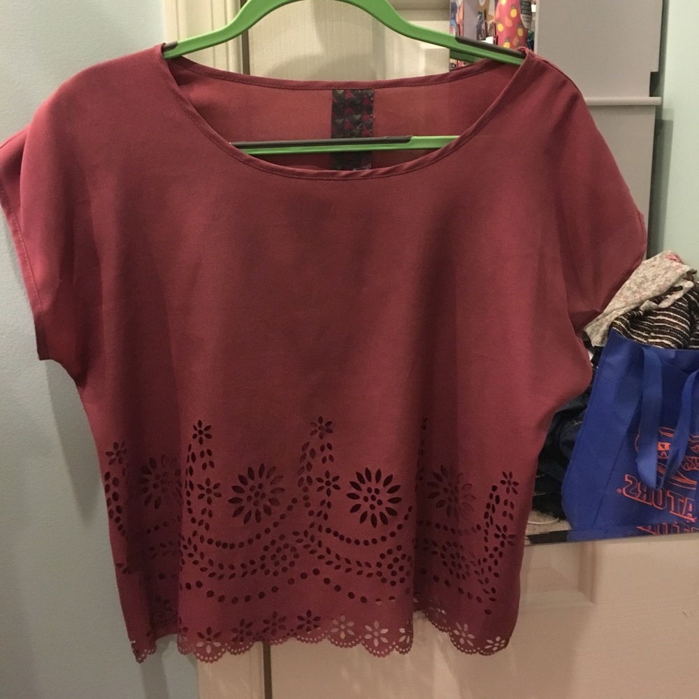 maroon top with cutouts