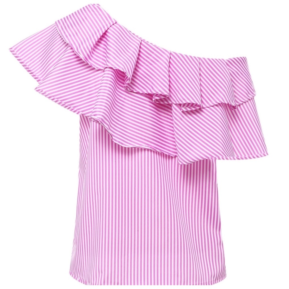 ‼️PRICE FIRM LAST CALL Pink Blue One Shoulder Top - Picture 3 of 7