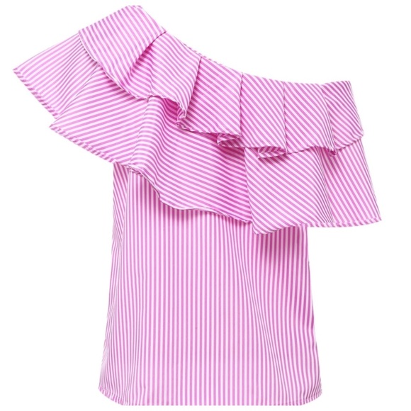 ‼️PRICE FIRM LAST CALL Pink Blue One Shoulder Top - Picture 3 of 7