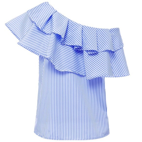 ‼️PRICE FIRM LAST CALL Pink Blue One Shoulder Top - Picture 5 of 7