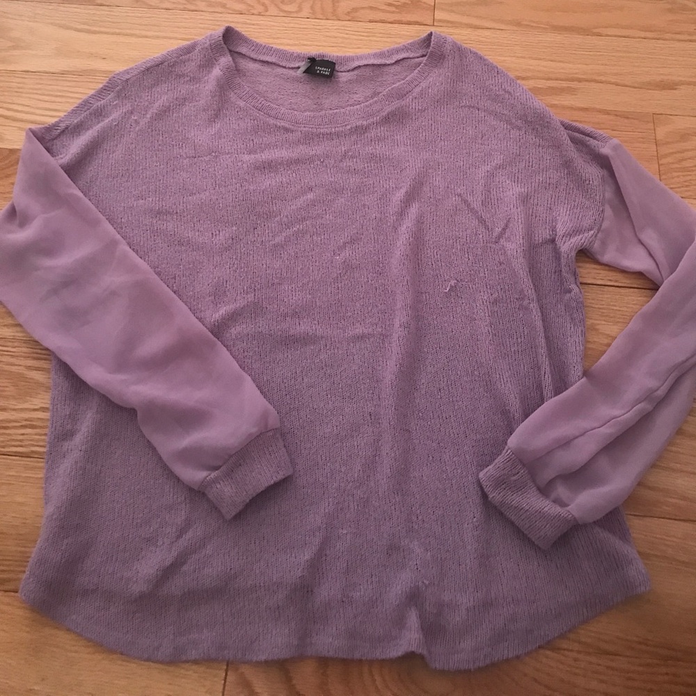 Lavender Crew Pullover Sweater Chiffon Sleeve XS/S