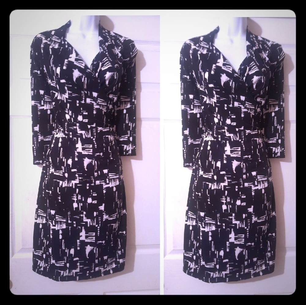 Black&white geometric print jersey knit dress