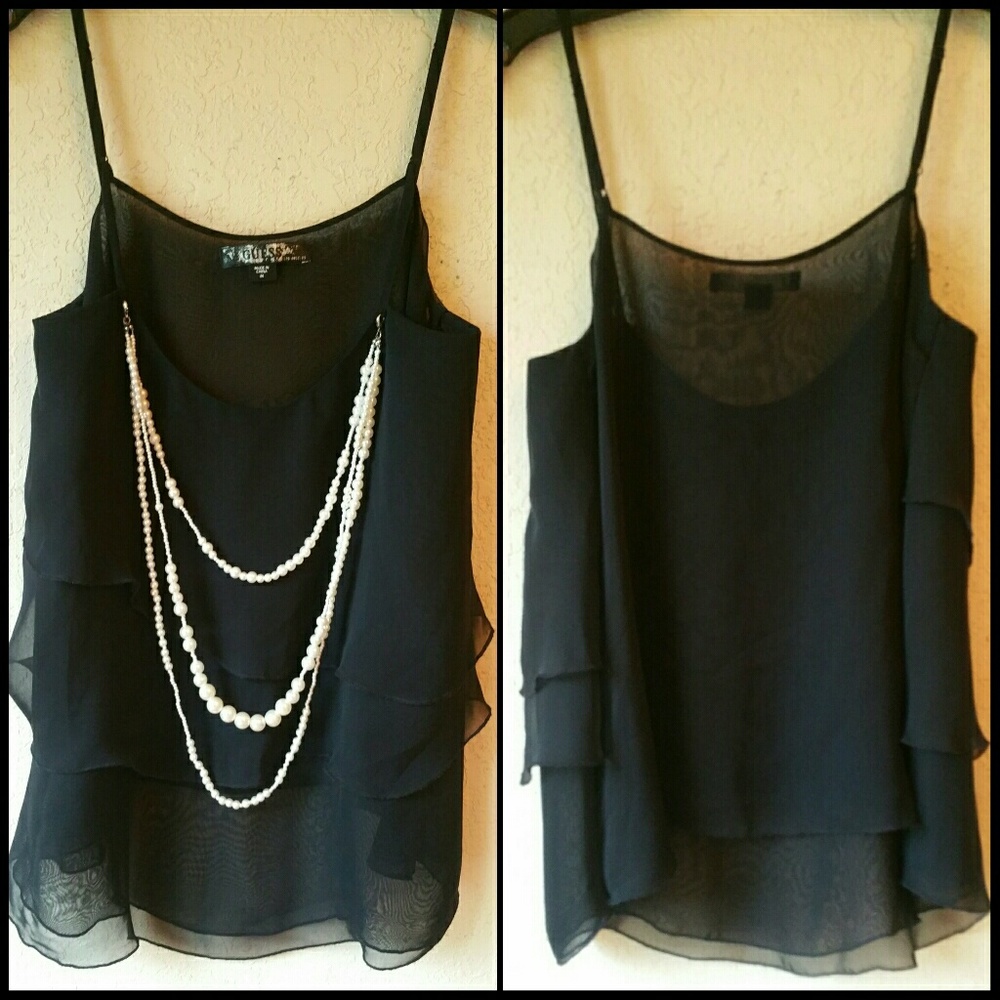SOLD: Guess Chiffon Tank Detachable Pearl Necklace