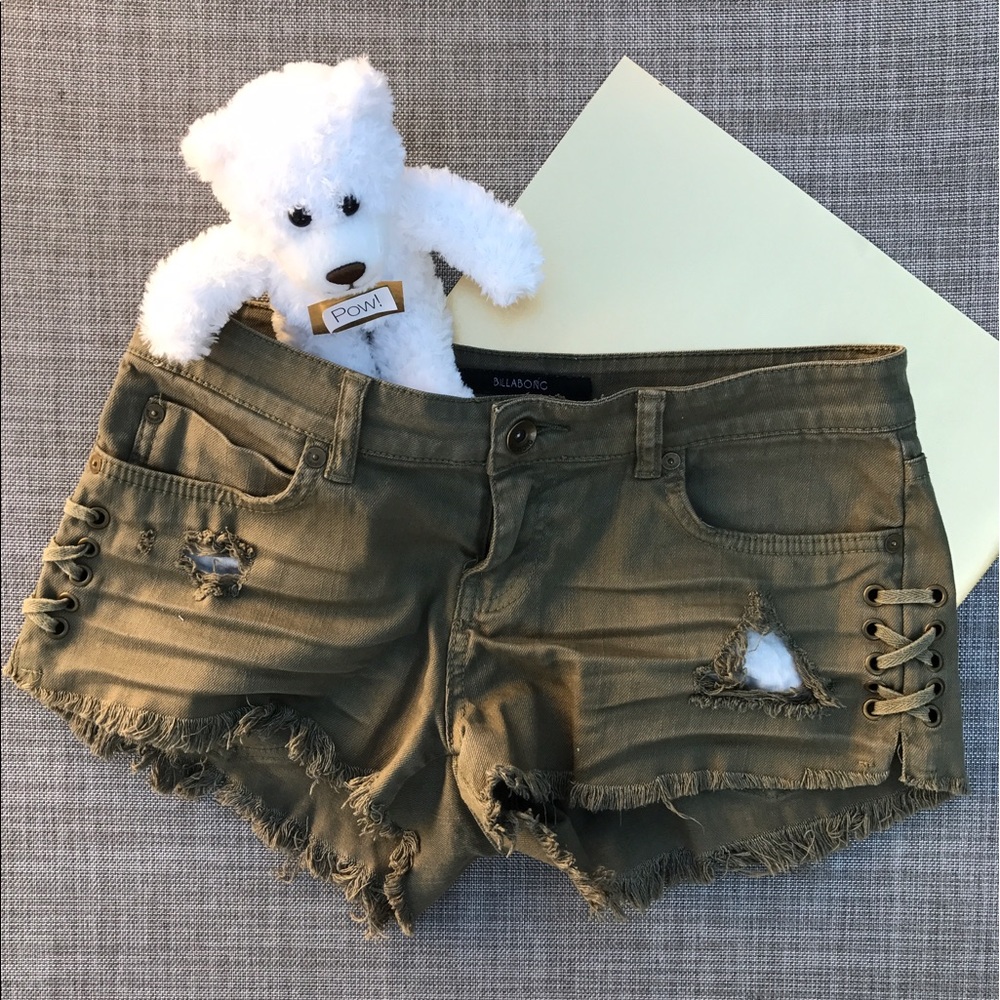Billabong Lite Hearted Distressed Green Shorts