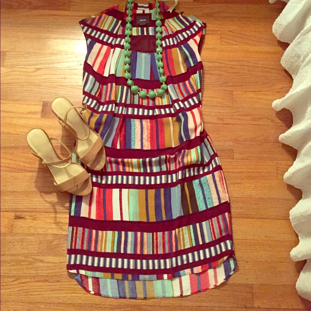 Anthropologie multi color striped cap sleeve dress