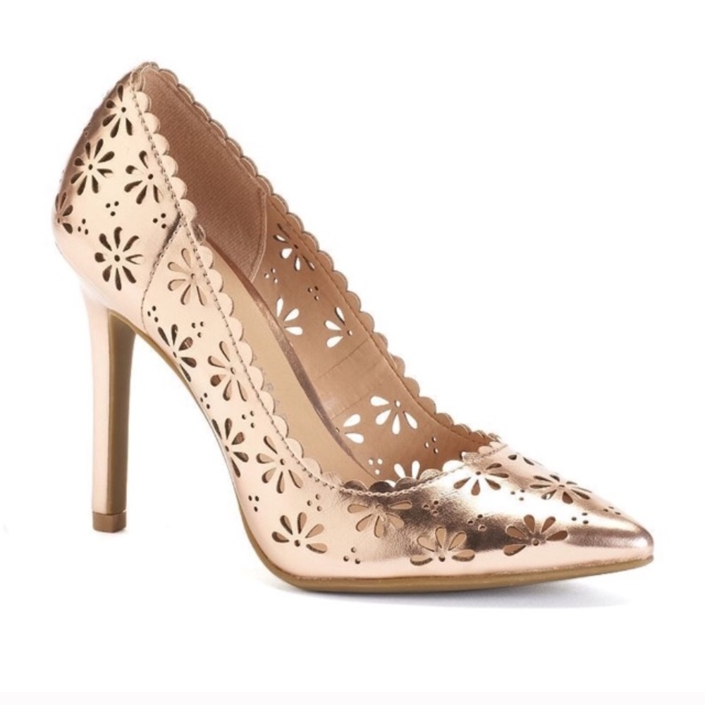 Lauren Conrad rose gold floral pumps