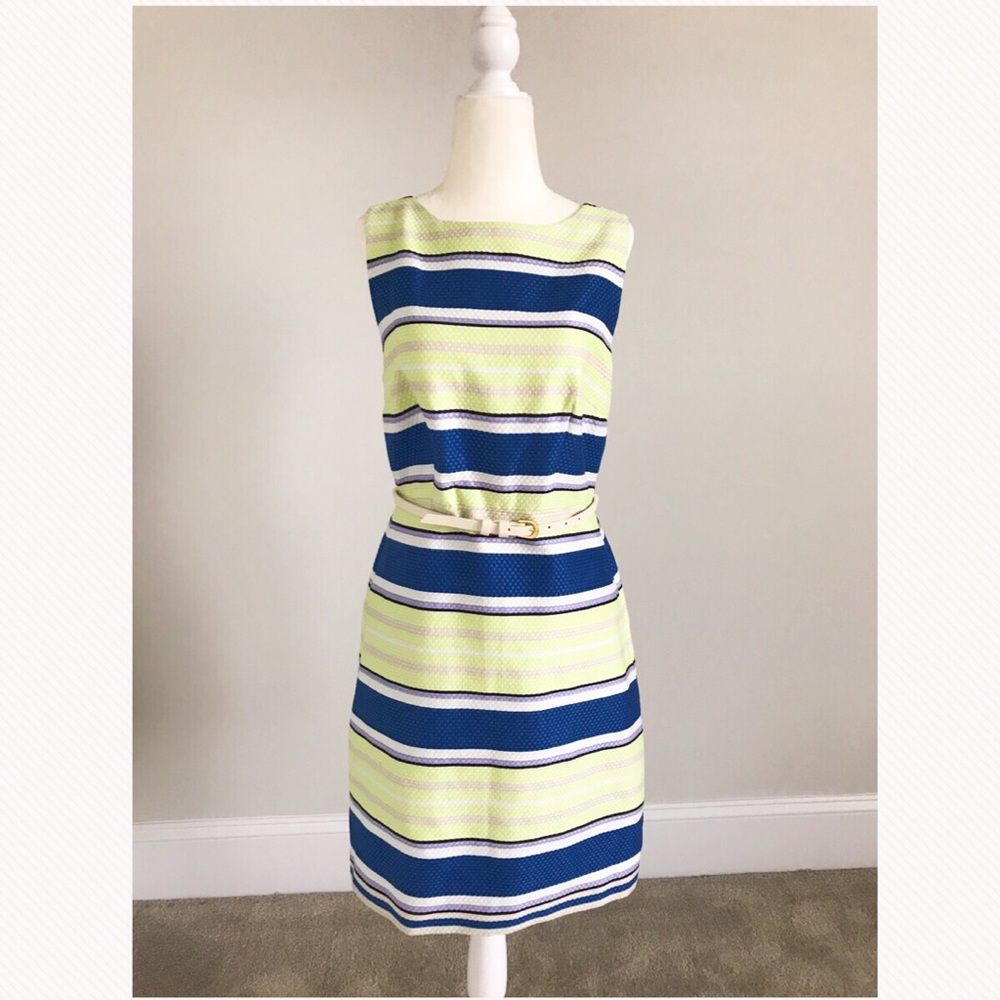 The Limited Green/Blue Striped Sleeve-less Dress