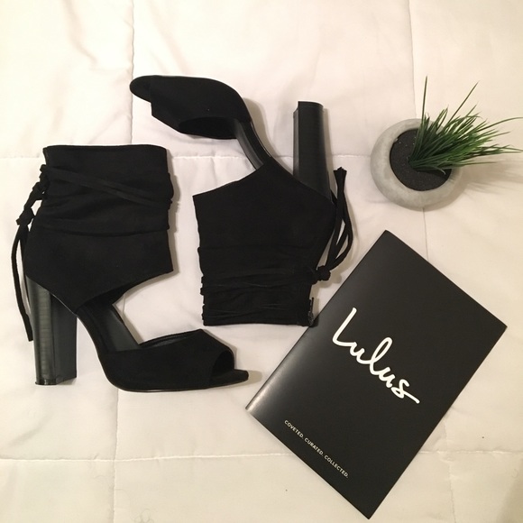 Lulus Shoes - Milagros Black Suede Peep-Toe Booties