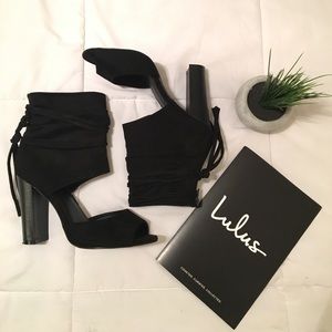 Milagros Black Suede Peep-Toe Booties