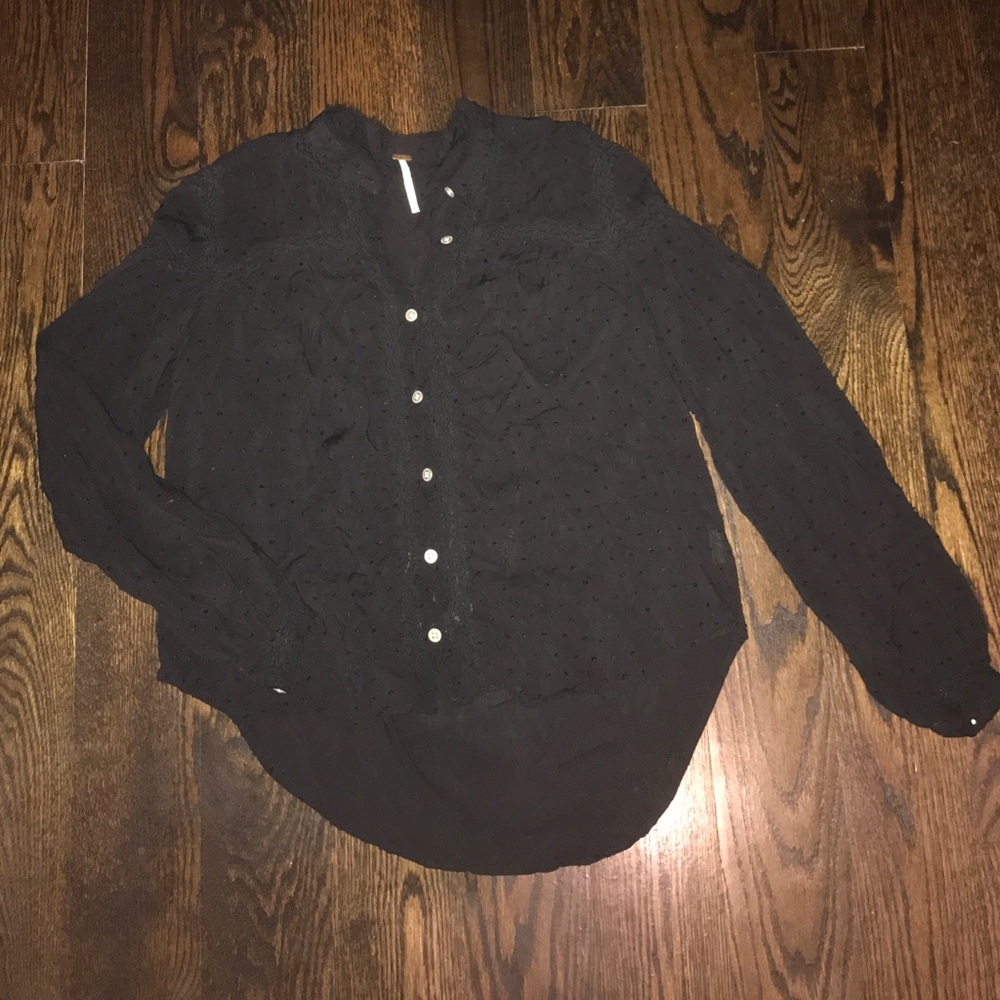Free People Black Swiss Dot Blouse