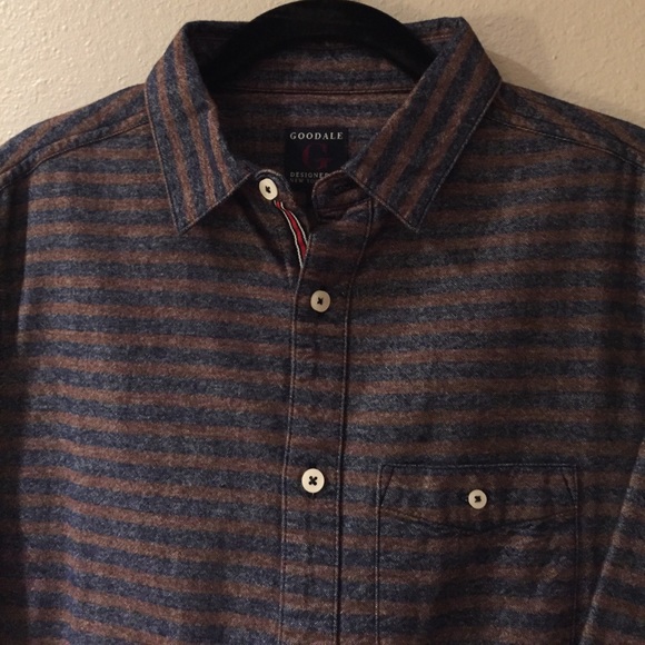 Goodale Mens Button Down Shirt, Navy/Brown Stripe - Picture 2 of 6