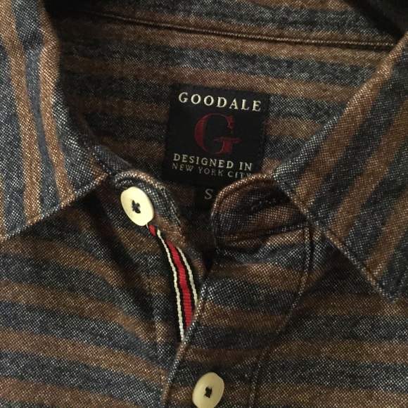 Goodale Mens Button Down Shirt, Navy/Brown Stripe - Picture 3 of 6