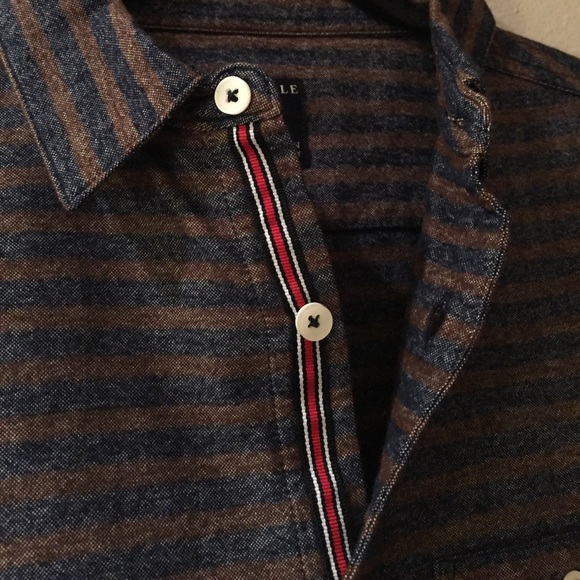 Goodale Mens Button Down Shirt, Navy/Brown Stripe - Picture 5 of 6