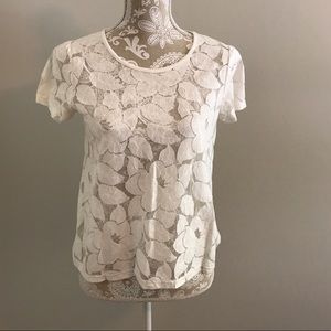 White, floral, see-through top