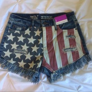 American flag denim shorts