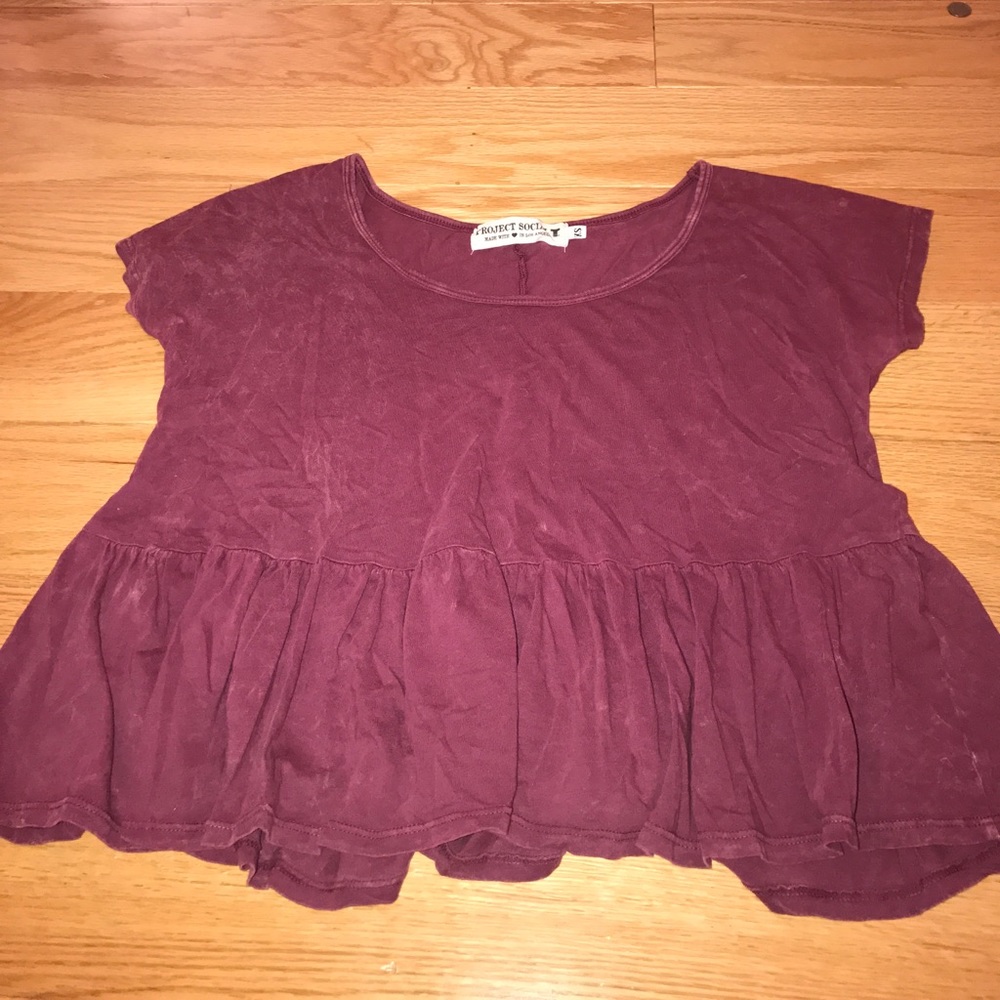 Ruffle Peplum Hem tee Magenta XS