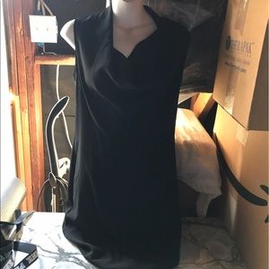 theory dress sleeveless draped neck black